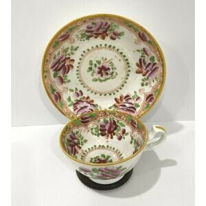 Gaudy Dutch Tea Cup & Saucer Set handpainted roses
